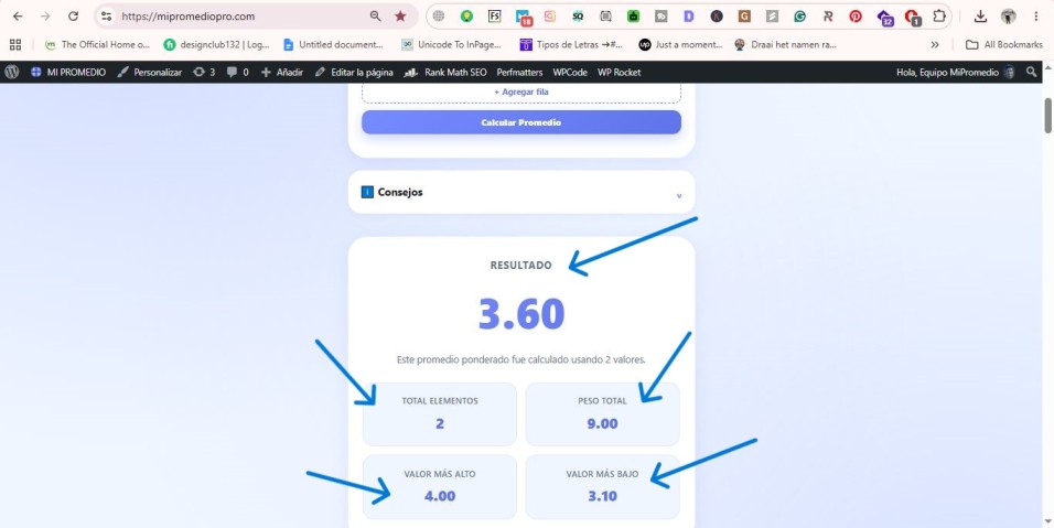 Resultado del promedio en Mi Promedio